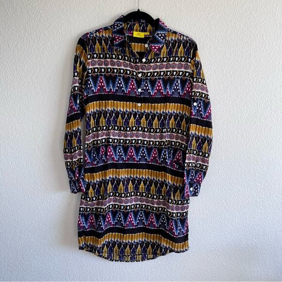 Roller Rabbit Ikat Print Long Sleeve Shirt Dress - Picture 1 of 12